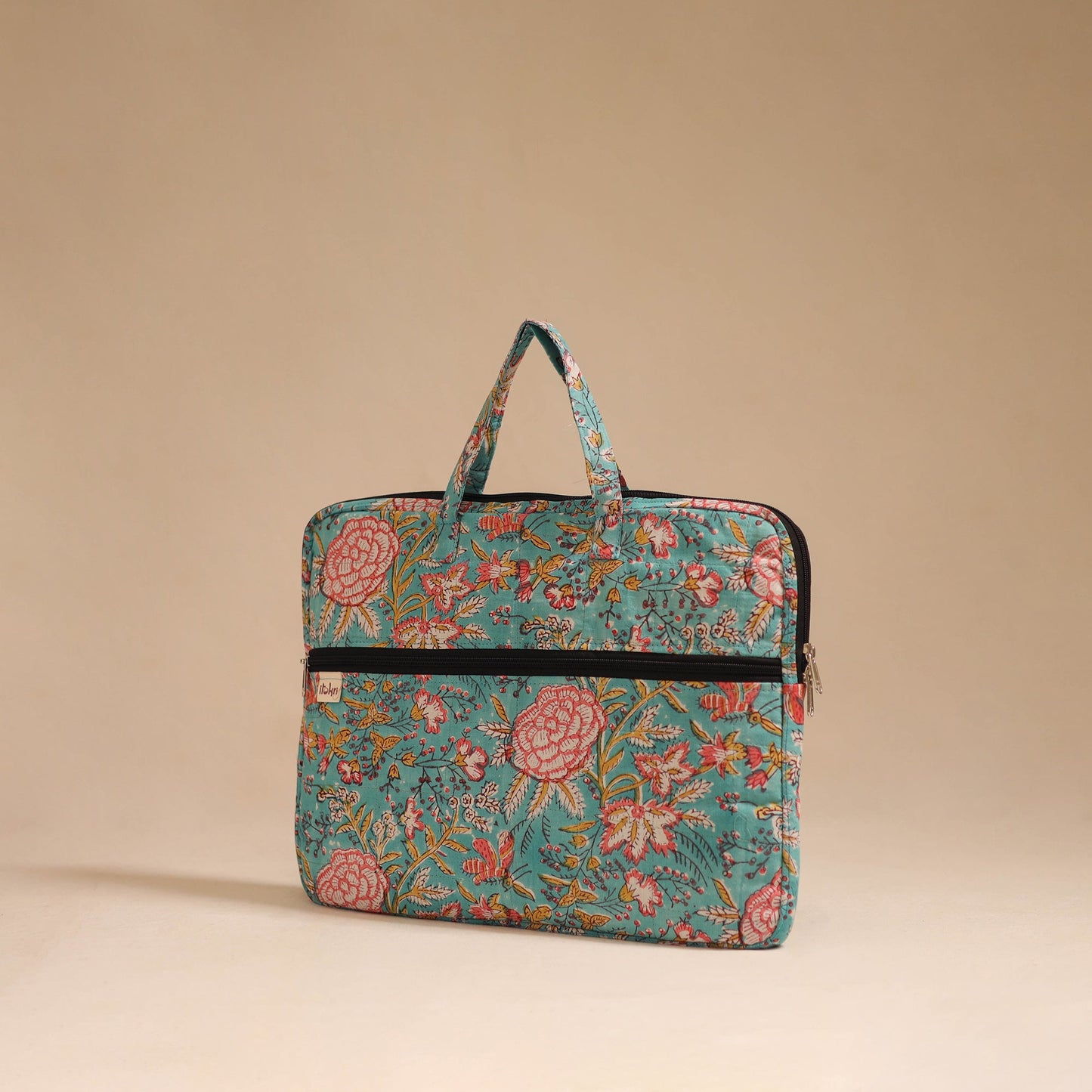 Green - handcrafted cotton quilted laptop bag 18