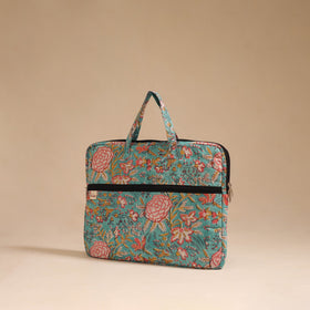 Green - handcrafted cotton quilted laptop bag 18