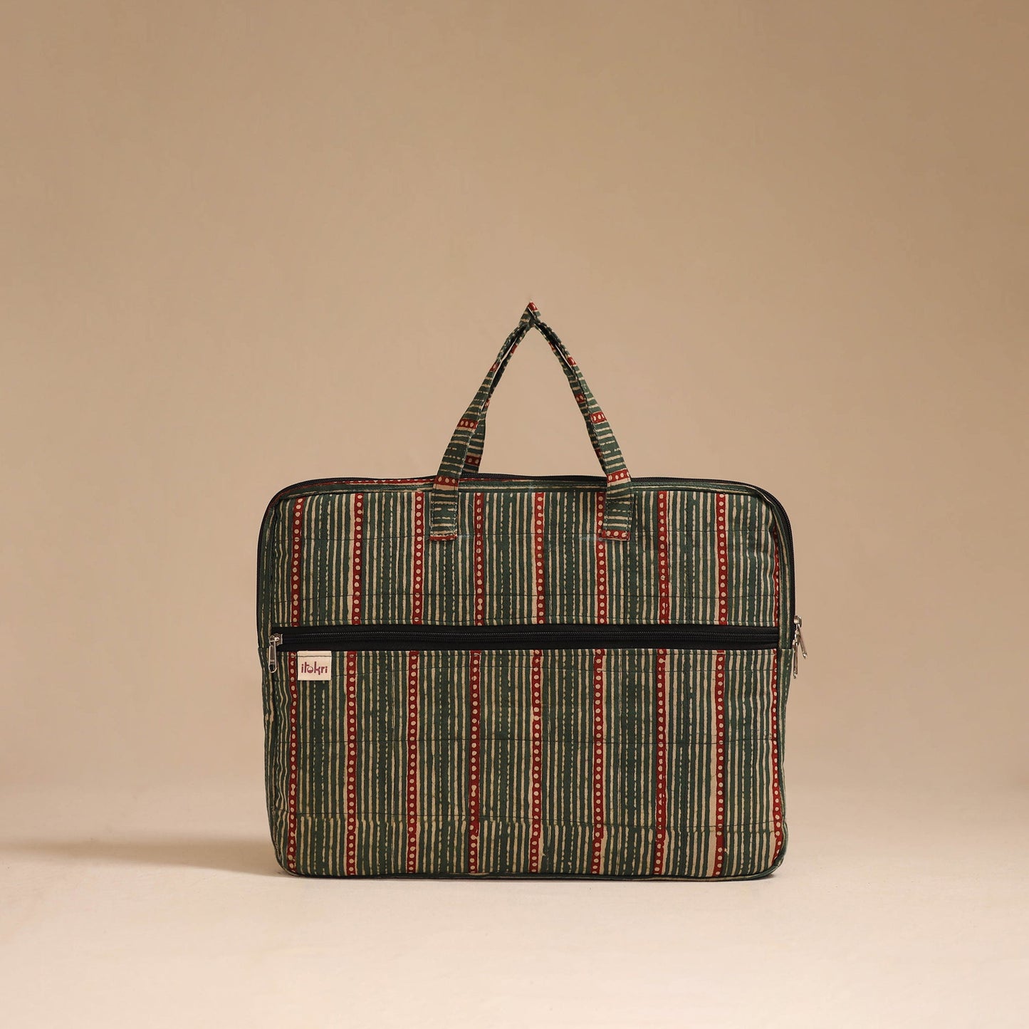 Green - handcrafted cotton quilted laptop bag 24