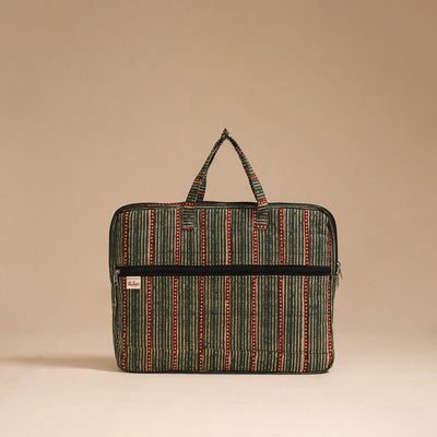 Green - handcrafted cotton quilted laptop bag 24