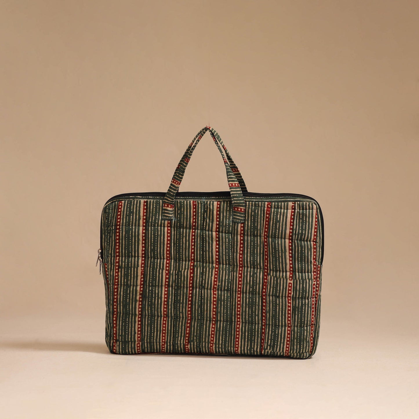 Green - handcrafted cotton quilted laptop bag 24