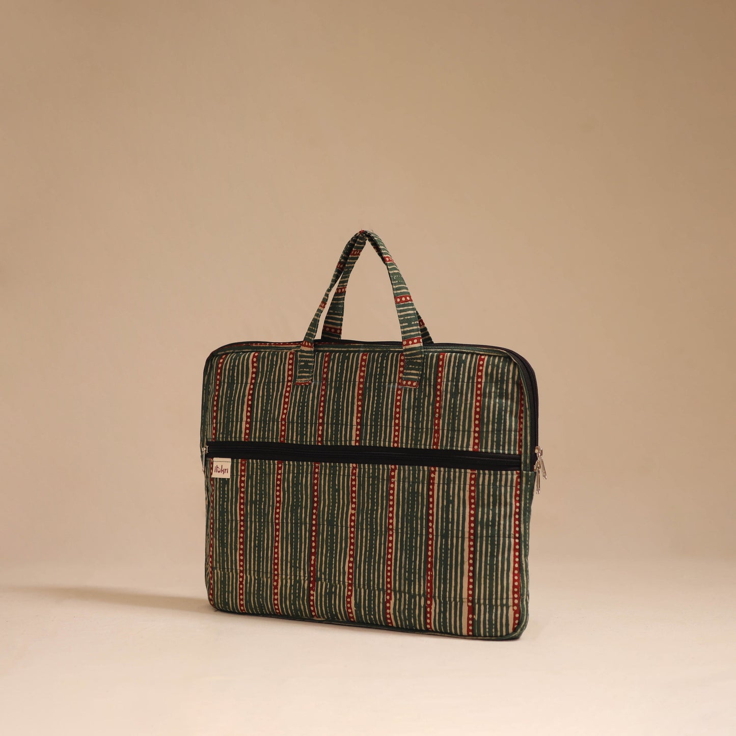 Green - handcrafted cotton quilted laptop bag 24