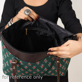 Green Handcrafted Cotton Running Sticth Shoulder Bag (Set of 2)