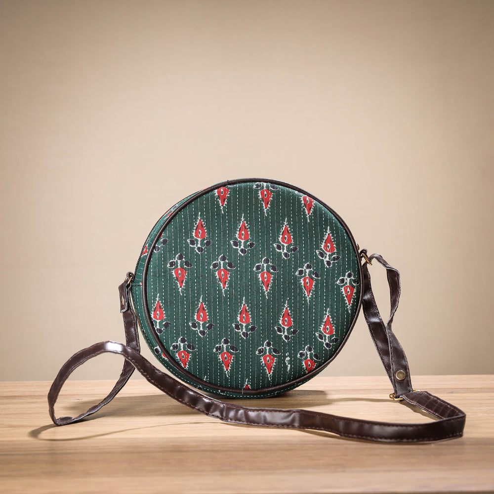 Green Handcrafted Cotton Running Sticth Shoulder Bag (Set of 2)