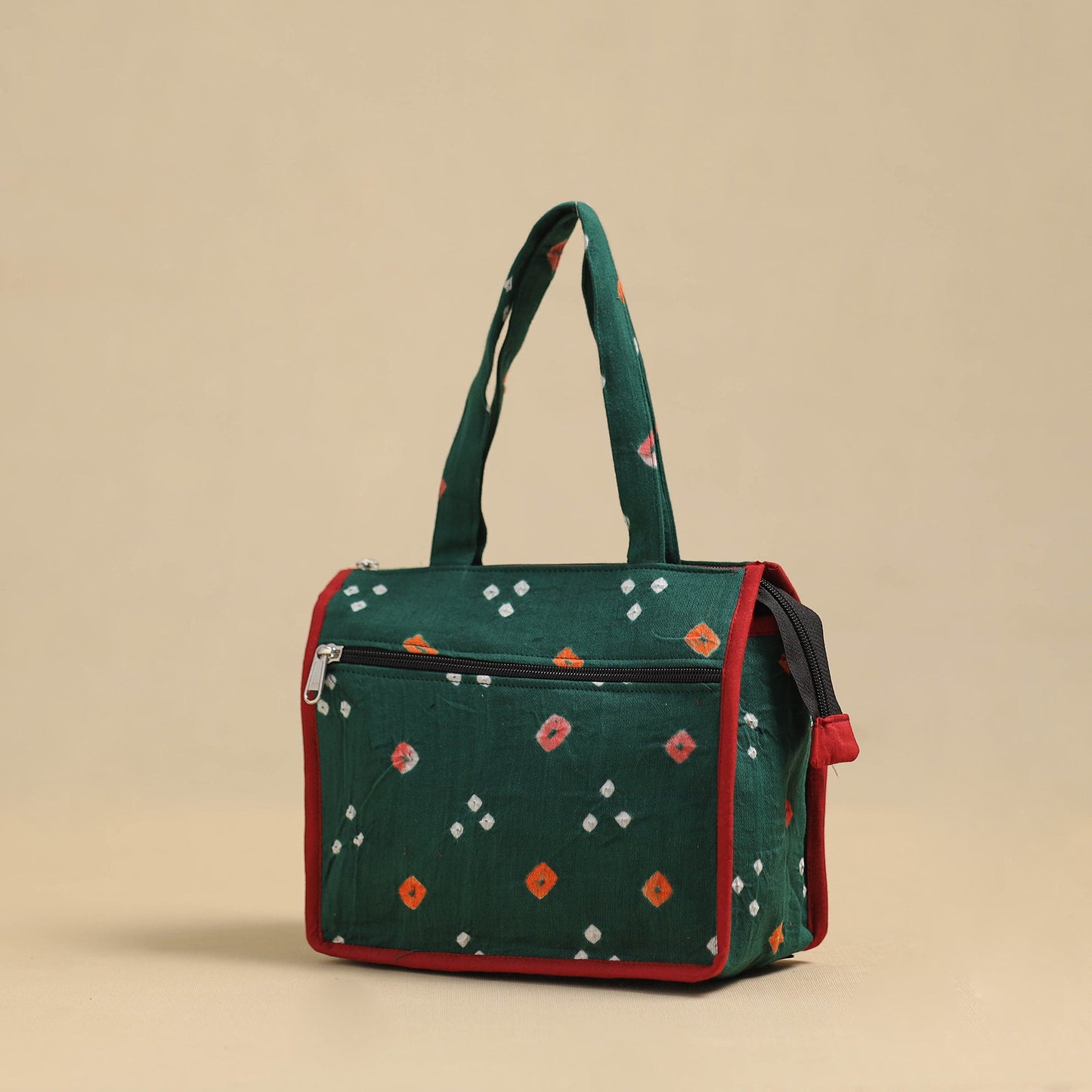 Green Handcrafted Cotton Small Hand Bag