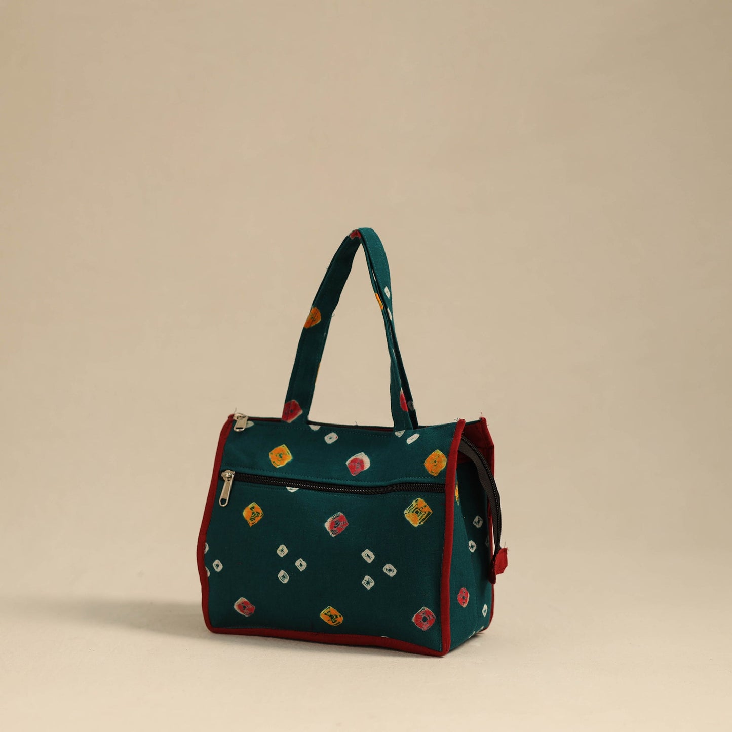 Green Handcrafted Cotton Small Hand Bag