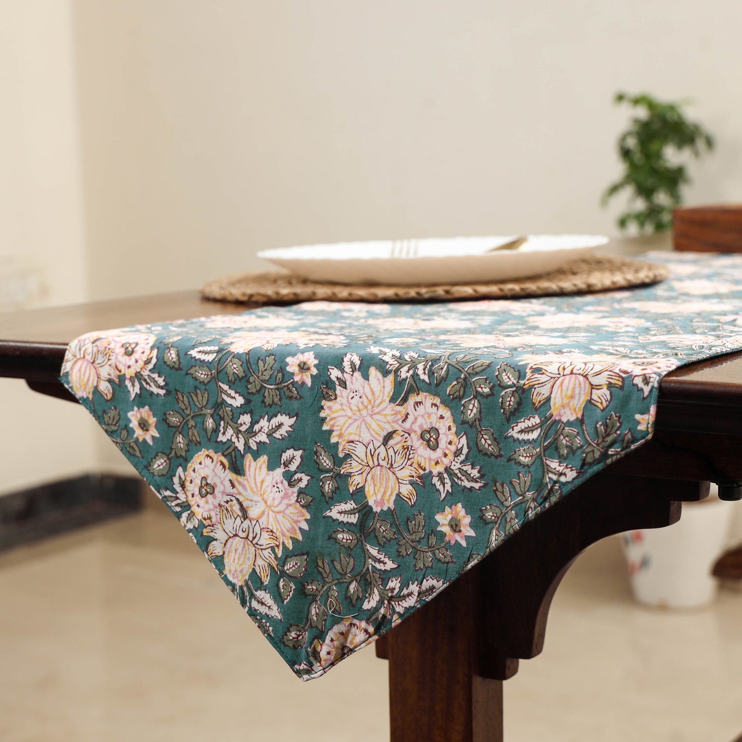 Blue Handcrafted Cotton Table Runner