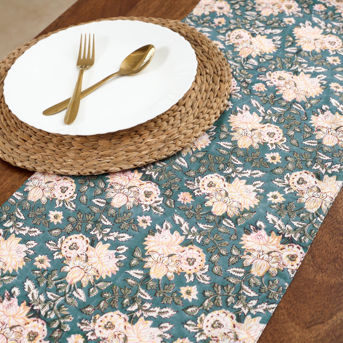 Blue Handcrafted Cotton Table Runner