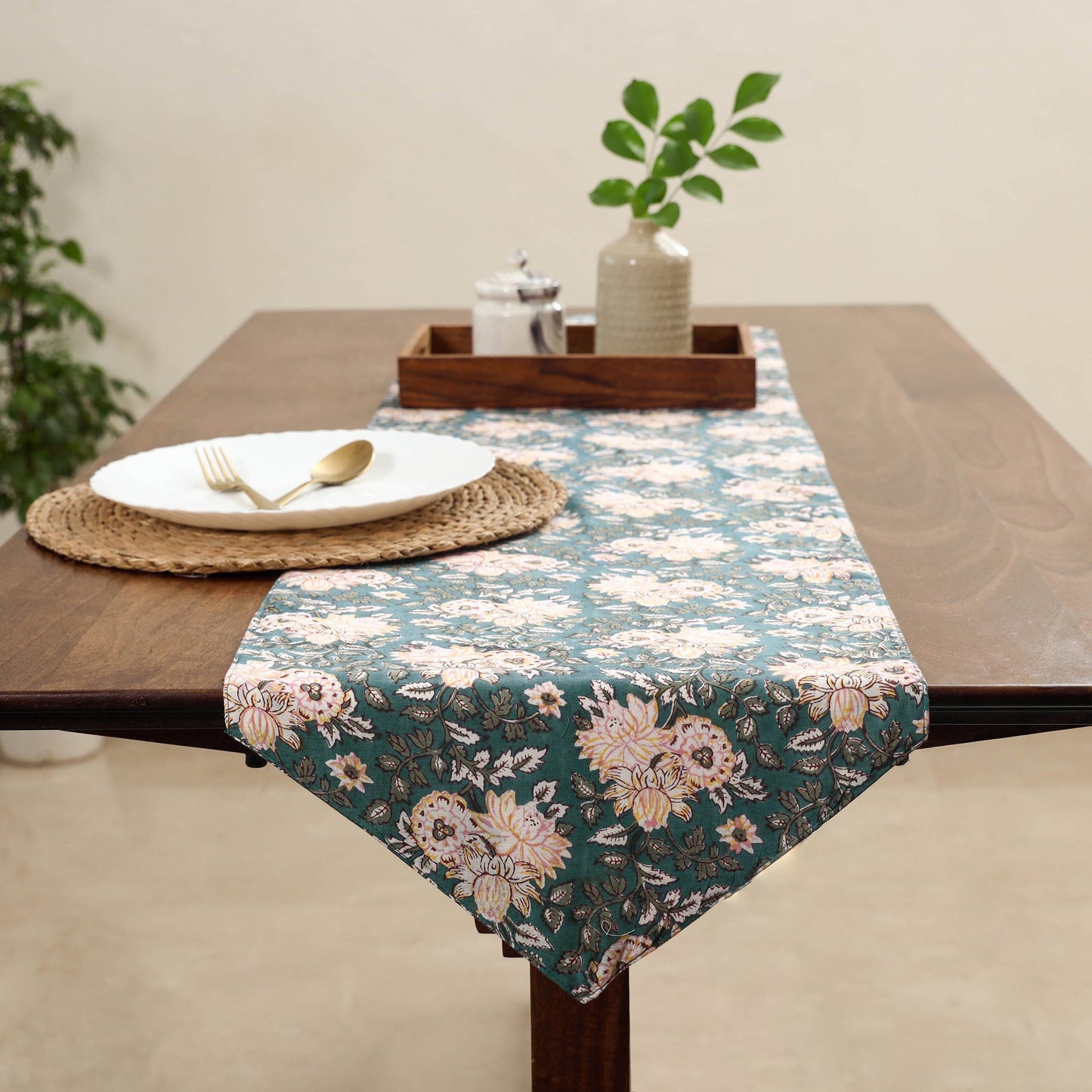 Blue Handcrafted Cotton Table Runner