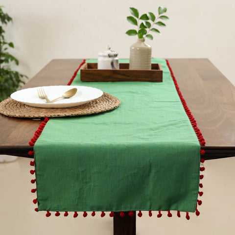 Green Handcrafted Cotton Table Runner