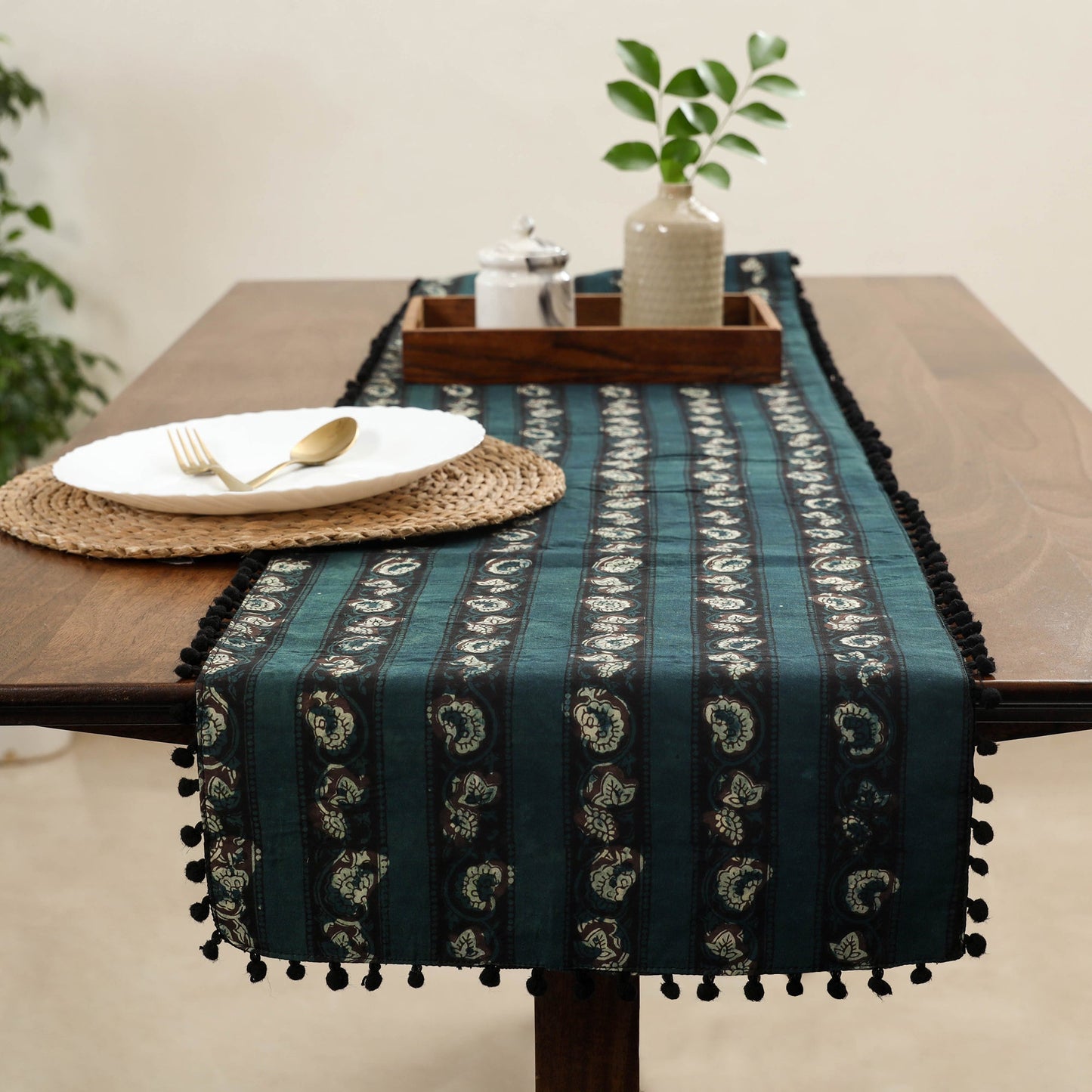 Green Handcrafted Cotton Table Runner