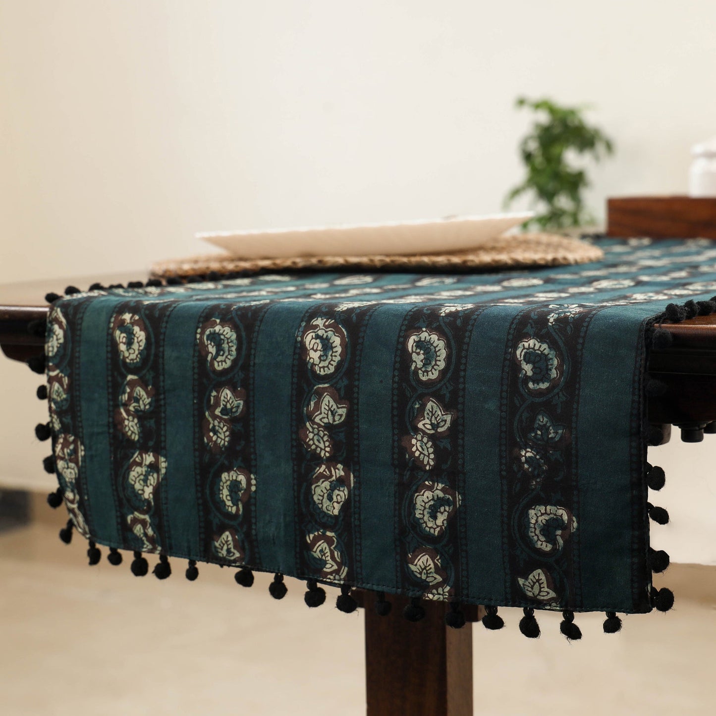 Green Handcrafted Cotton Table Runner