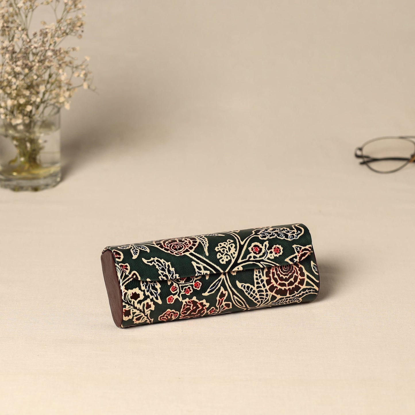 Handcrafted embossed leather spectacle case 07