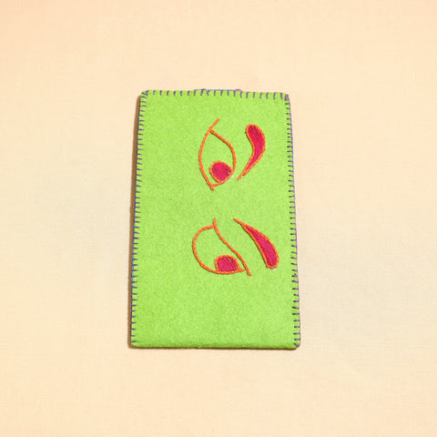 Green Handcrafted Embroidered Felt Mobile Pouch 