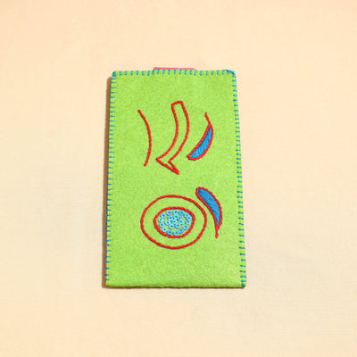 Green Handcrafted Embroidered Felt Mobile Pouch 