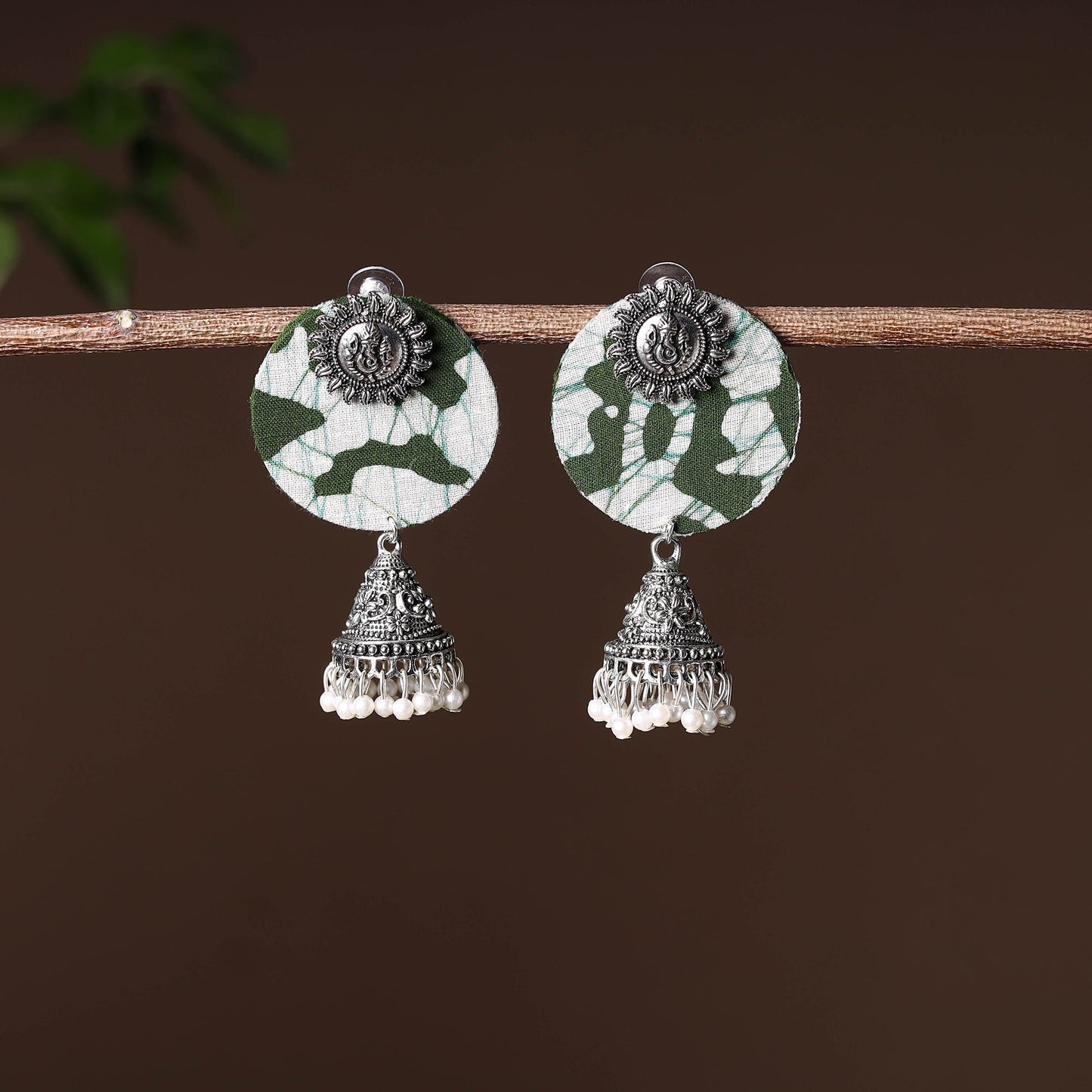 Green - handcrafted fabart gs jhumki earrings 13