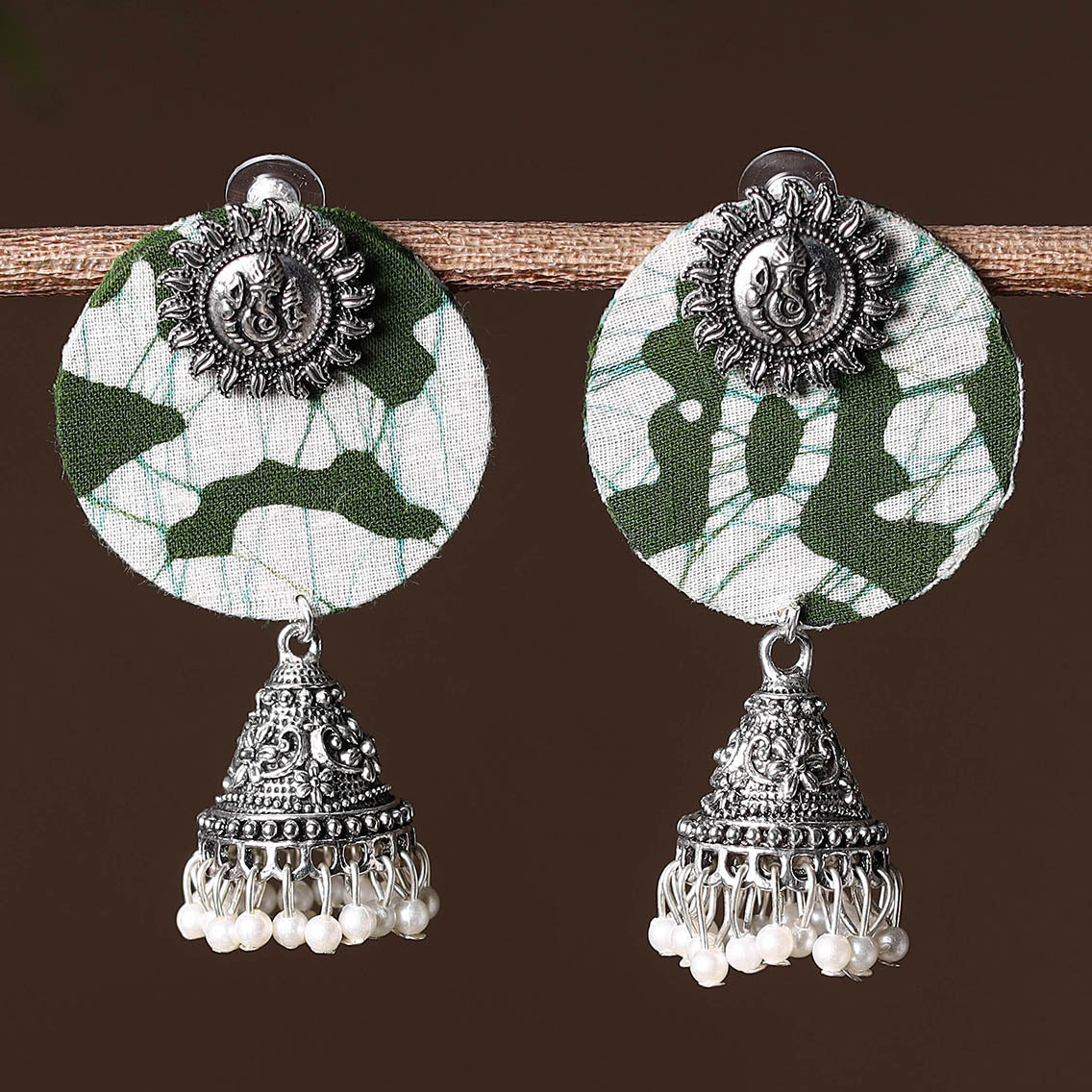 Green - handcrafted fabart gs jhumki earrings 13