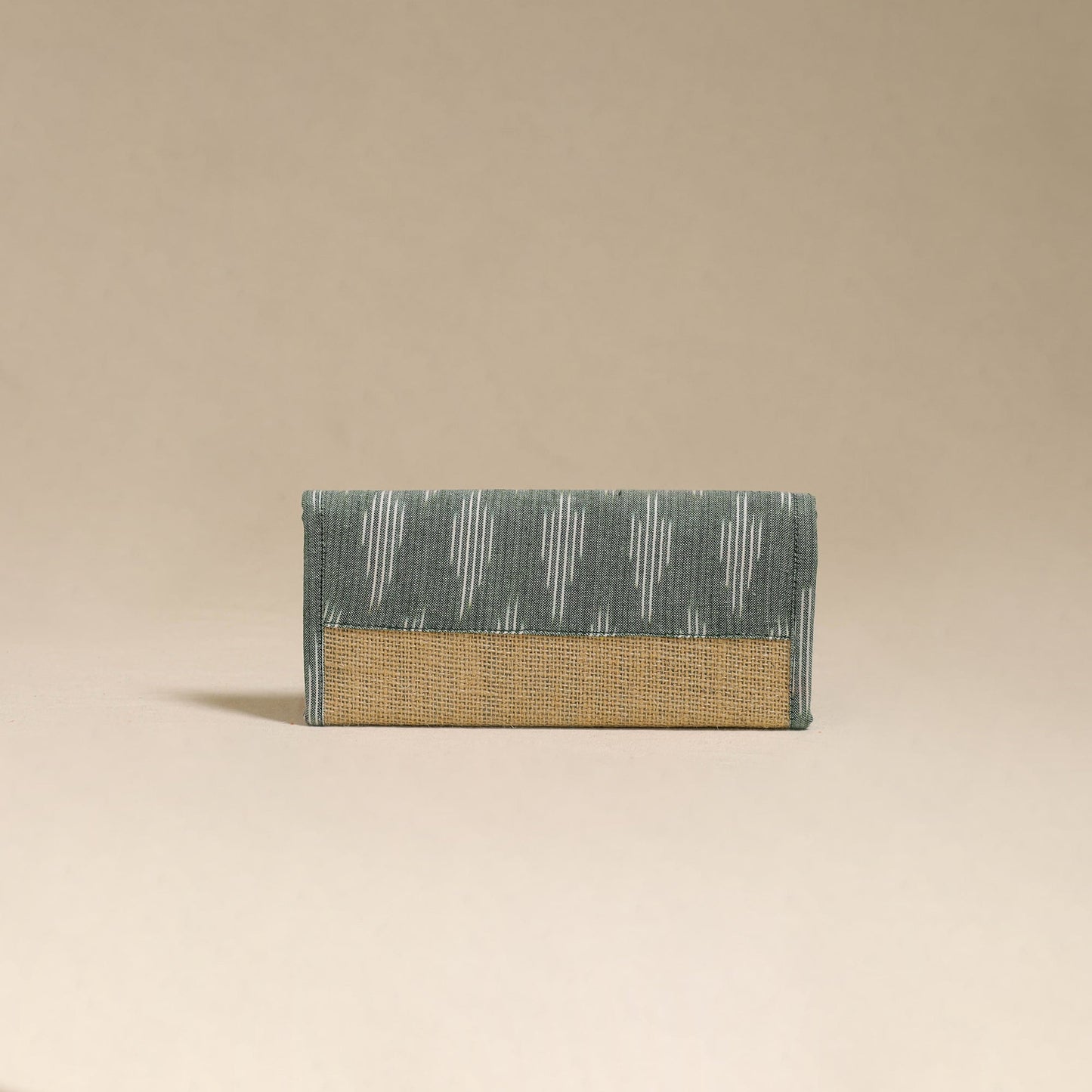 Green - handcrafted ikat fabric jute clutch / wallet