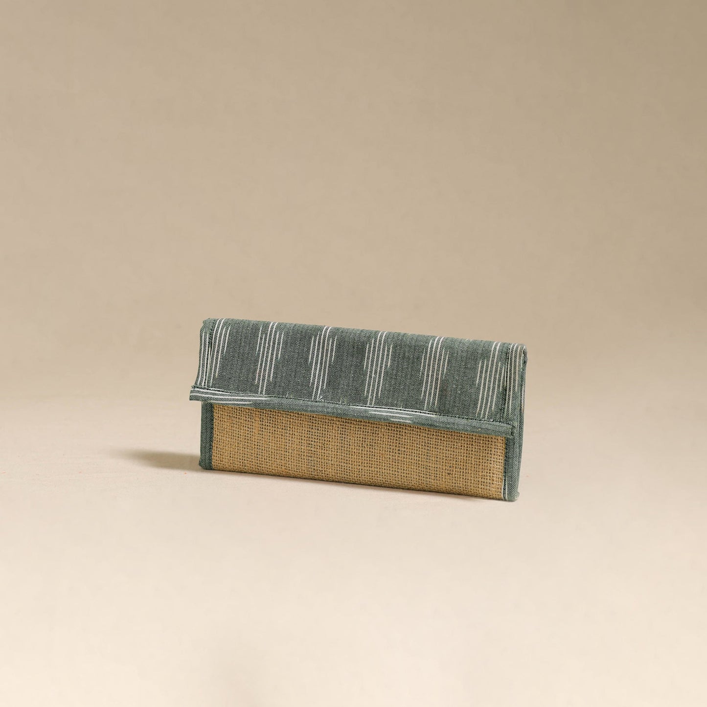 Green - handcrafted ikat fabric jute clutch / wallet