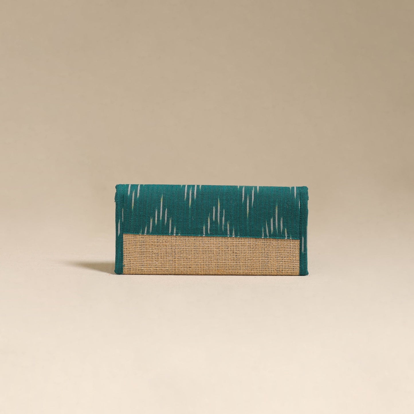 Green - handcrafted ikat fabric jute clutch / wallet
