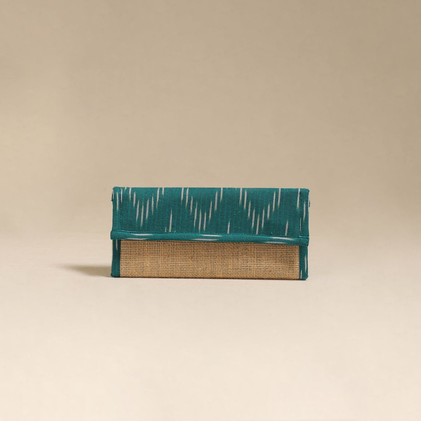 Green - handcrafted ikat fabric jute clutch / wallet