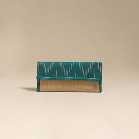 Green - handcrafted ikat fabric jute clutch / wallet