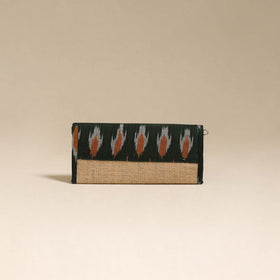 Green - handcrafted ikat fabric jute clutch / wallet