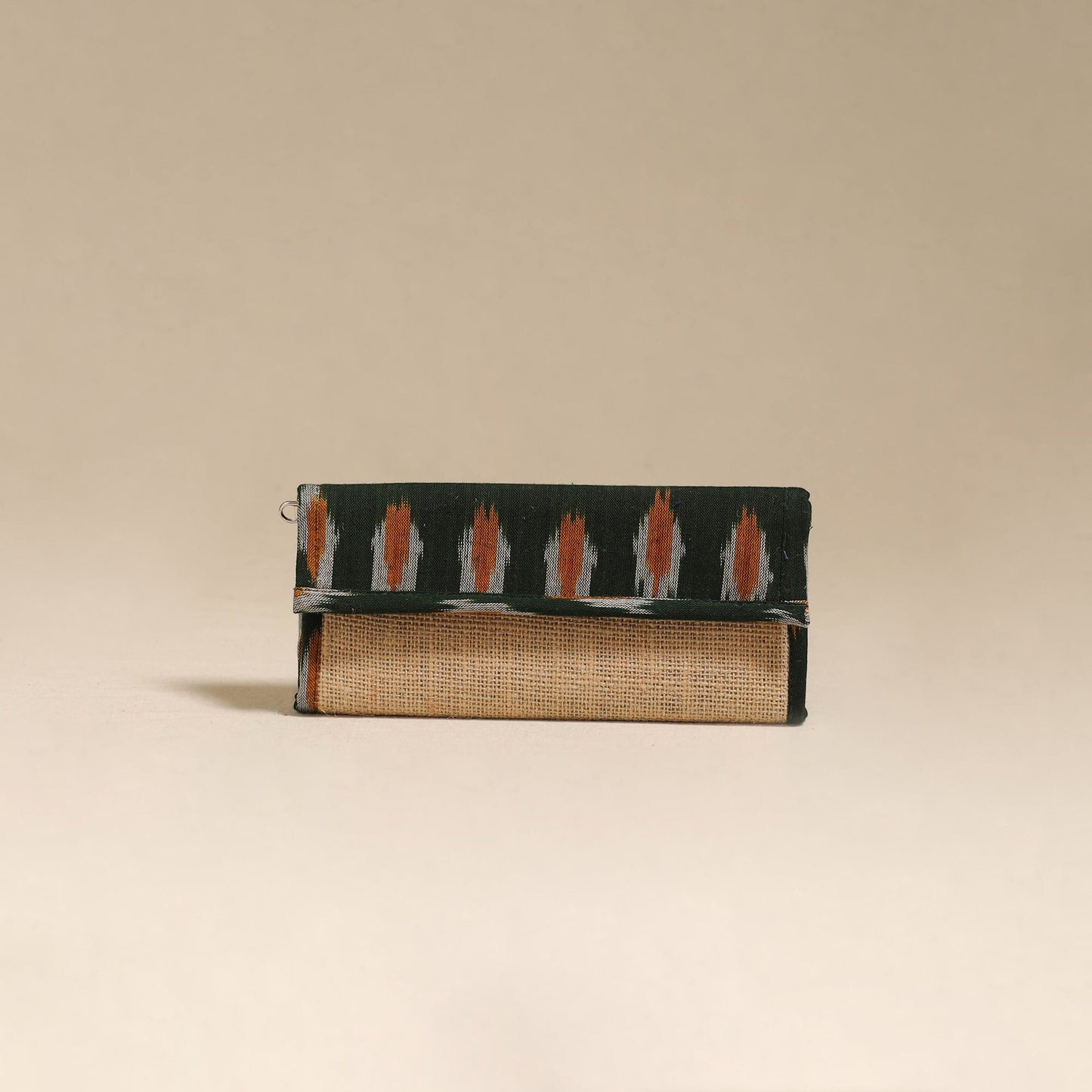 Green - handcrafted ikat fabric jute clutch / wallet