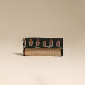Green - handcrafted ikat fabric jute clutch / wallet