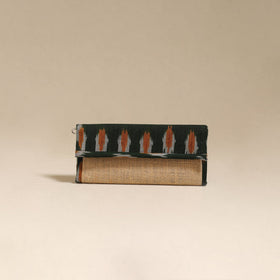 Green - handcrafted ikat fabric jute clutch / wallet