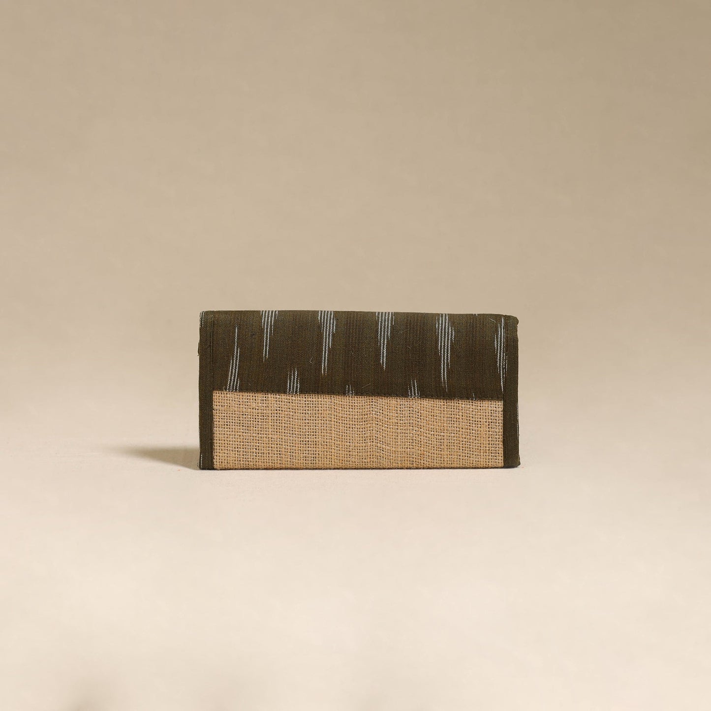 Green - handcrafted ikat fabric jute clutch / wallet