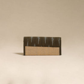 Green - handcrafted ikat fabric jute clutch / wallet