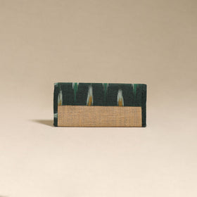 Green - handcrafted ikat fabric jute clutch / wallet