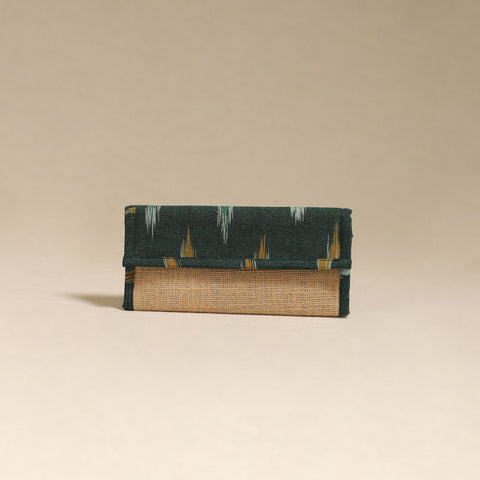 Green - handcrafted ikat fabric jute clutch / wallet