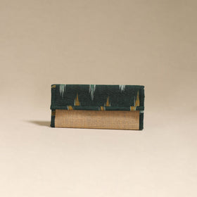 Green - handcrafted ikat fabric jute clutch / wallet