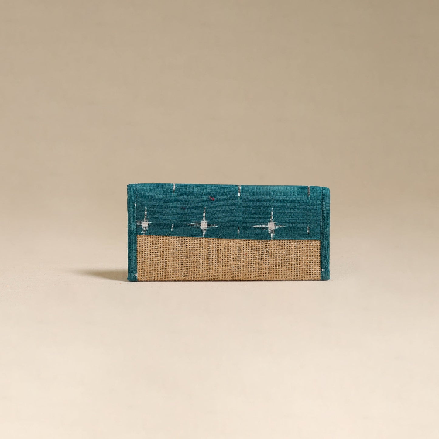 Green - handcrafted ikat fabric jute clutch / wallet
