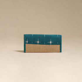 Green - handcrafted ikat fabric jute clutch / wallet