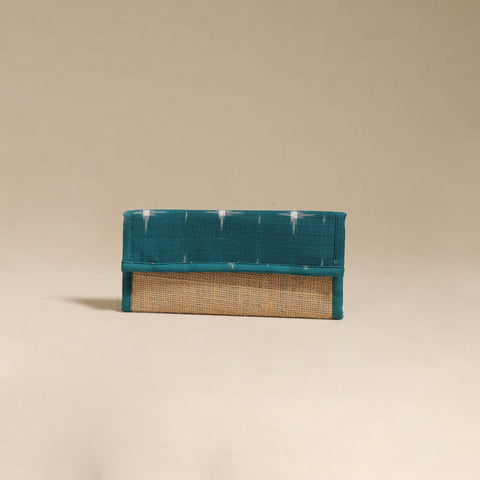 Green - handcrafted ikat fabric jute clutch / wallet