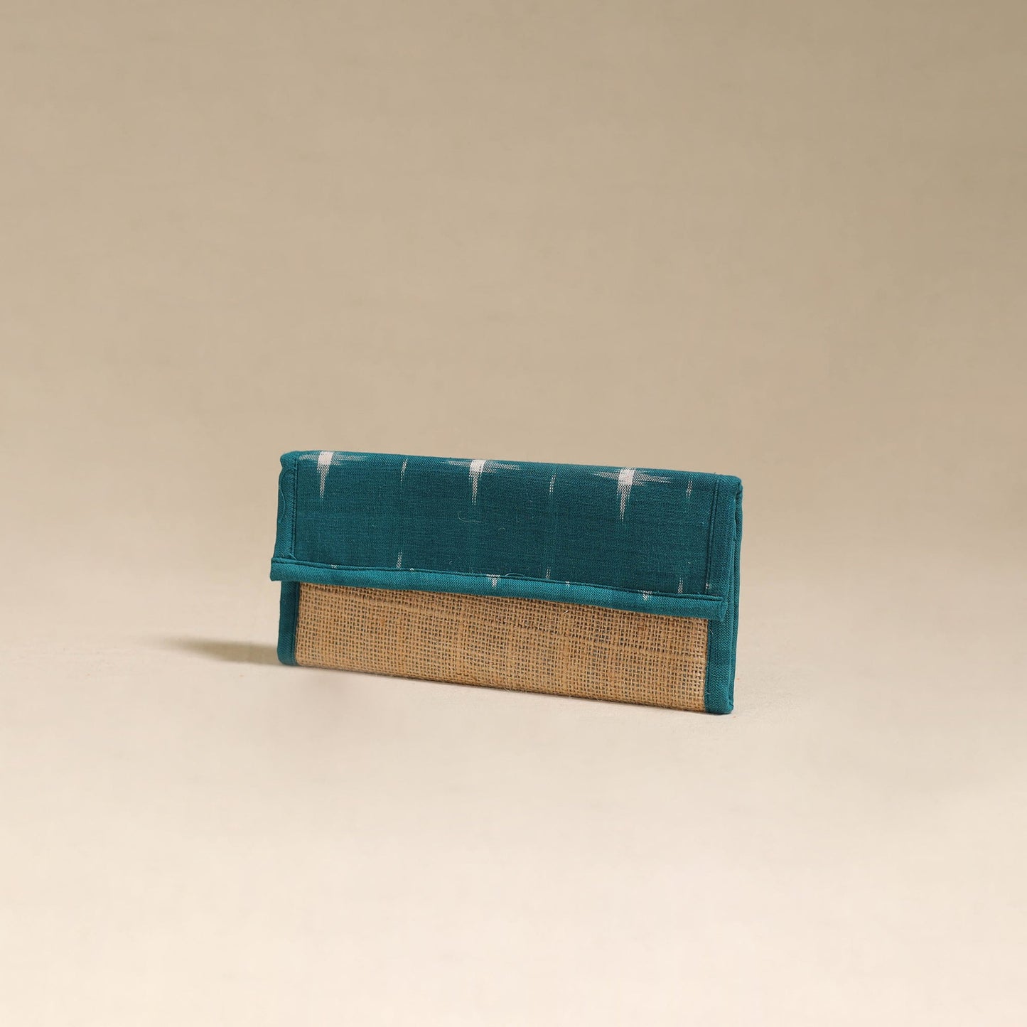 Green - handcrafted ikat fabric jute clutch / wallet