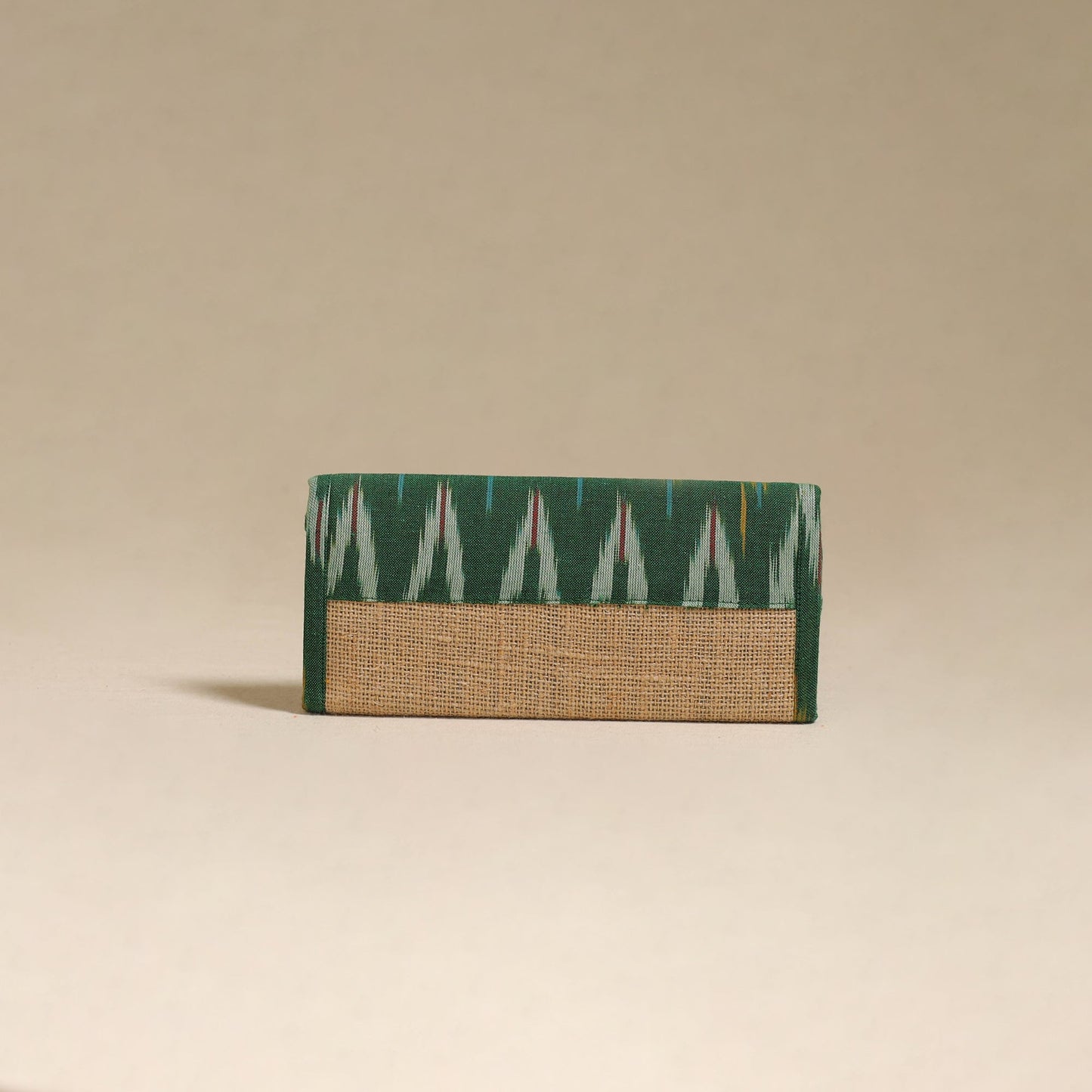 Green - handcrafted ikat fabric jute clutch / wallet