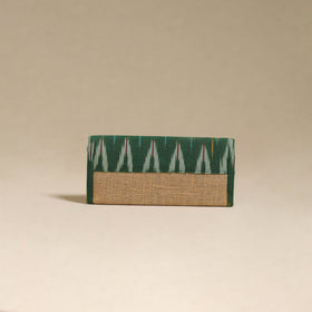 Green - handcrafted ikat fabric jute clutch / wallet