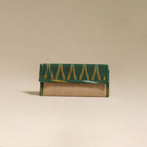 Green - handcrafted ikat fabric jute clutch / wallet