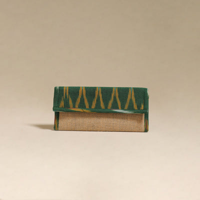 Green - handcrafted ikat fabric jute clutch / wallet