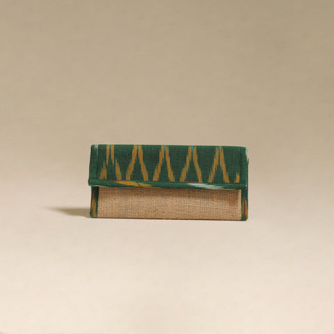 Green - handcrafted ikat fabric jute clutch / wallet