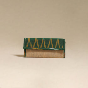 Green - handcrafted ikat fabric jute clutch / wallet