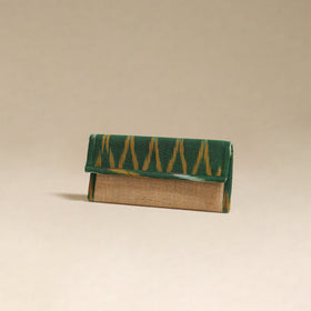 Green - handcrafted ikat fabric jute clutch / wallet