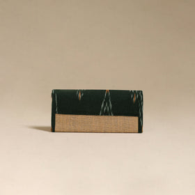 Green - handcrafted ikat fabric jute clutch / wallet