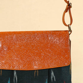 Handcrafted Ikat Fabric Sling Bag with Embossed Leather Flap 