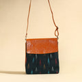  Handcrafted Ikat Fabric Sling Bag with Embossed Leather Flap 