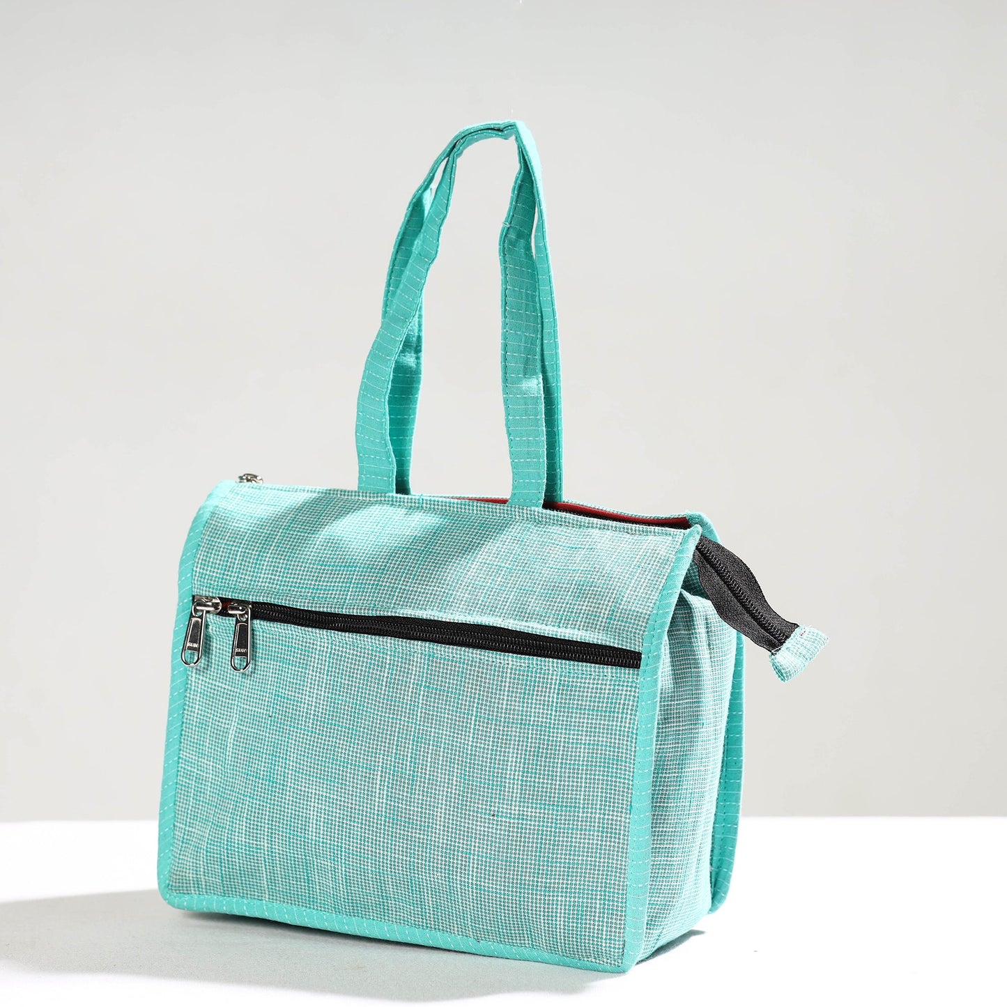 Green Handcrafted Jacquard Cotton Hand Bag